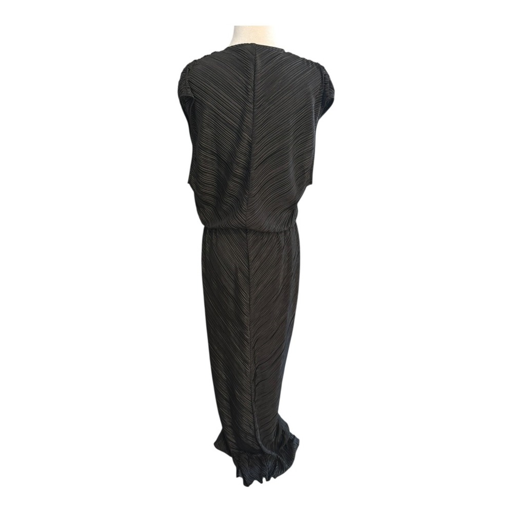 GOOD AMERICAN Black Always Fits Plisse Maxi Dress Pleated Ruched Size 3/4 L/XL - Picture 4 of 9